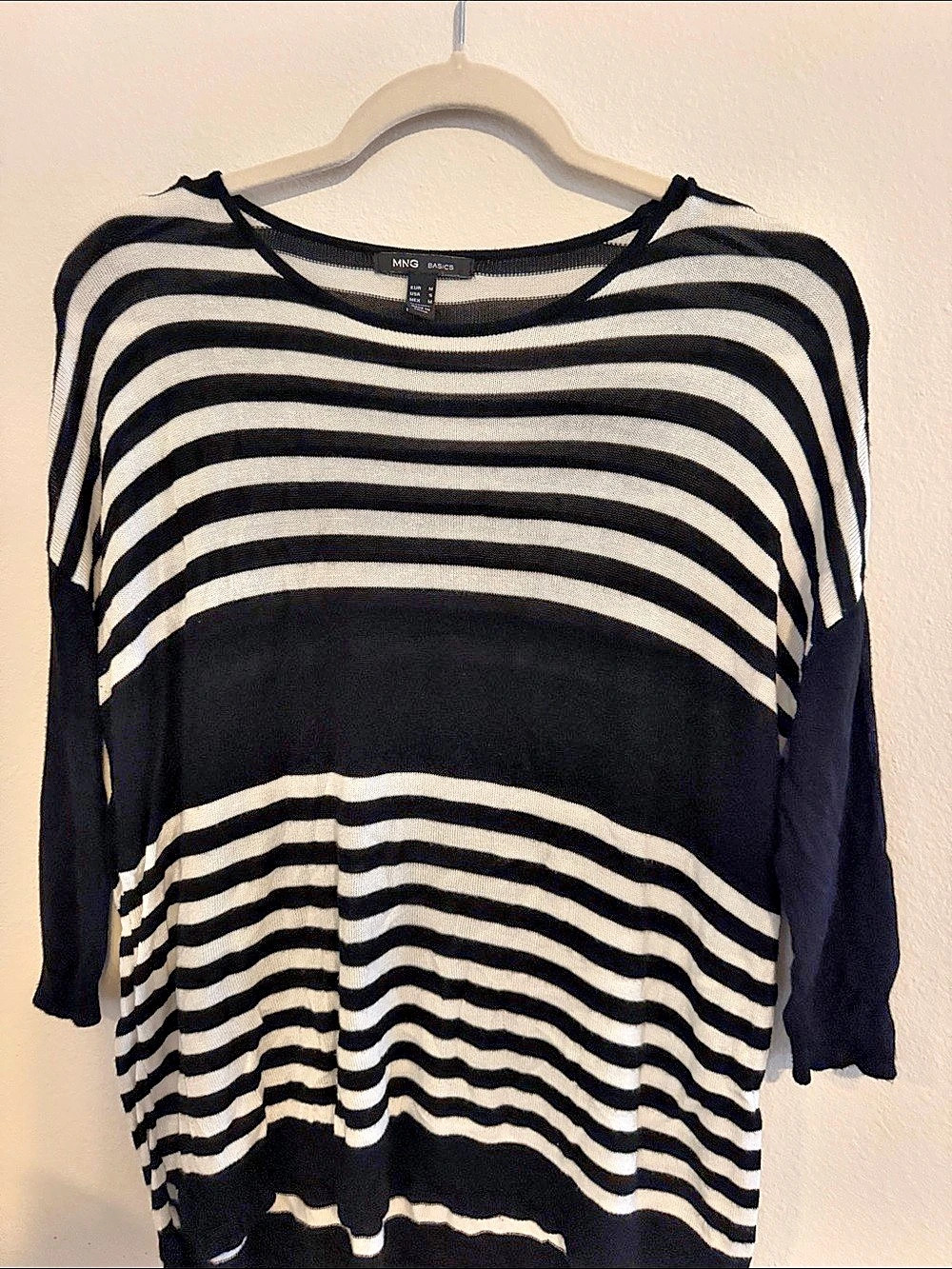 MNG Basics Striped Long Sleeve Top in Black & White Medium